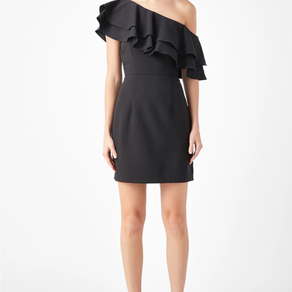 Endless Rose Black Ruffled One-Shoulder Dress
